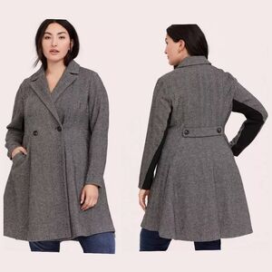 Torrid Longline Wool Fit & Flare Gray White Trench Peacoat